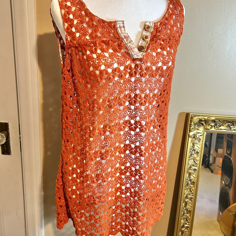 Mimi Chica Orange Crochet Sleeveless Top/Cover